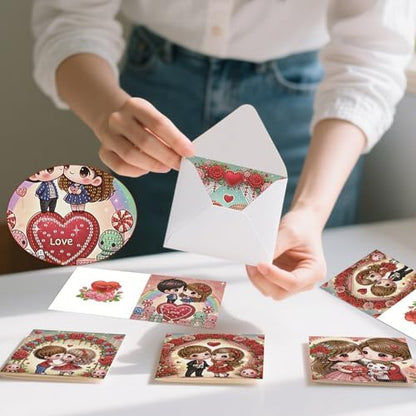 POETRYDRAW 6 Pack 5D DIY Diamond Art Painting Valentine DIY Greeting Card Kit, Diamond Birthday Holiday Greeting Card, Art Crafts Kit Creative with Envelope - Image 4