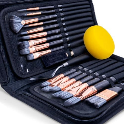 Transon 20Pcs Art Paint Brush Kit with Storage Case, 16 Brushes + Foam Brush Spatula Sponge for Acrylic Oil Watercolor Gouache, Adults Teens Beginners Art Supplies by Transon