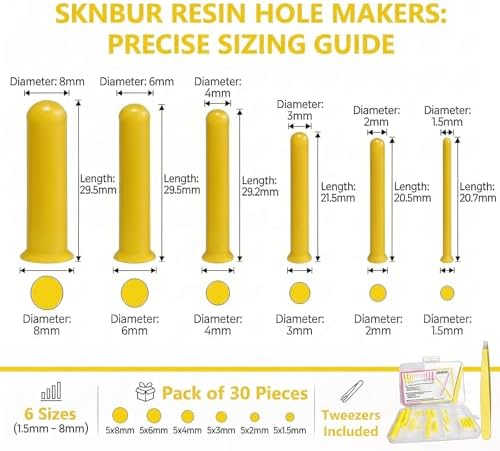 31 PCS Resin Hole Maker (1.5/2/3/4/6/8mm)) with Tweezers - Drill-Free Silicone Tools for Epoxy/UV Resin Jewelry, Keychain, Pet Tags 6 Sizes w/Suction Base Beginner-Friendly DIY Craft Kit （Yellow） - Image 2