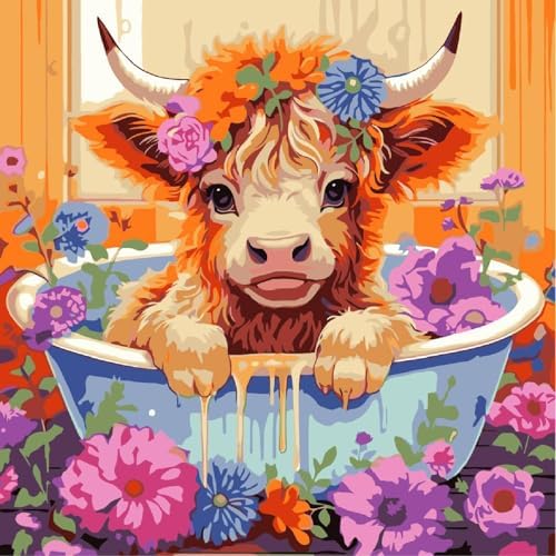 AALBLAC Cow Paint by Numbers for Adults- Highland Cow Paint by Numbers Kit for Adults Beginners,DIY Easy Acrylic Paint by Number Canvas for Home Wall Decor 16x16 inch by Unknown