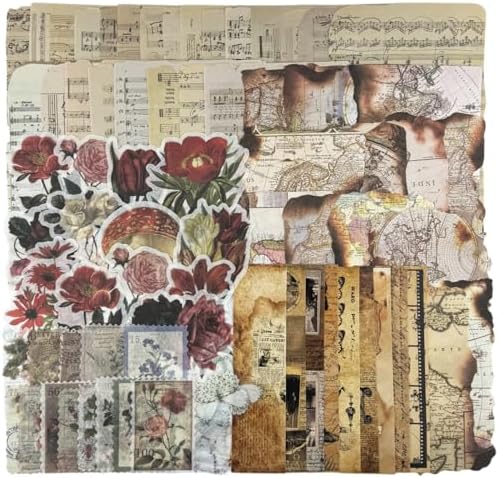 Vintage Aesthetic Scrapbook Supplies Kit with Scrapbook Paper, Stickers, Bookmarks for Scrapbooking, DIY Albums, Junk Journals, Bullet Journals, Dark Academia Aesthetic Decor (Dark1 129 Pcs) by Welcometobuy