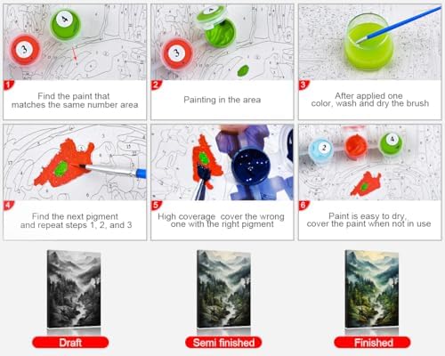 TUMOVO DIY Framed Paint by Numbers for Adults Forest Landscape, Acrylic Paint Kit, 16"x20" - Image 4