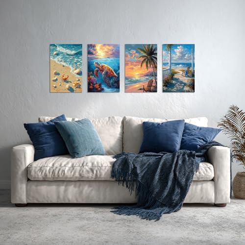 TBAIRO 4 Pack Framed Paint by Numbers Kit for Adults Beginner Beach DIY Painting Kits for Adults Sea Turtle Easy Adult Paint by Number Kits on Canvas for Wall Art Decor 8x12 Inch - Image 7