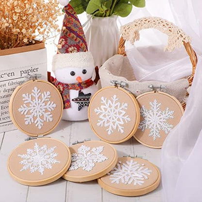 Roowest 6 Sets Christmas Embroidery Kits Snowflake Ornament DIY,Tan - Image 6