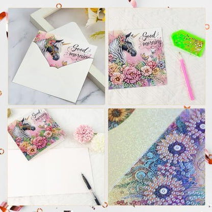 LazyFold 6Pcs DIY Diamond Art Painting Greeting Cards with Envelopes, White Horse All Occasion Note Card Kit for Women, Handmade Thank You Birthday Friendship Cards Gift - Image 4