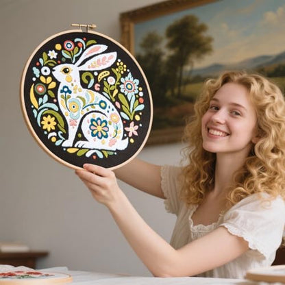 Crafmanoe Embroidery Kits for Beginners Adults, Flowers Rabbit Embroidery Starter Kits, Counted Cross Stitch Kits for Beginners Adults Hobbies Set for Women, Embroidery Hoops, Thread & Video Tutorial - Image 7