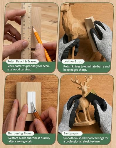 T98 28Pcs Wood Carving Kit, 8 Carving Knives Templates Leather Bag Gift - Image 5