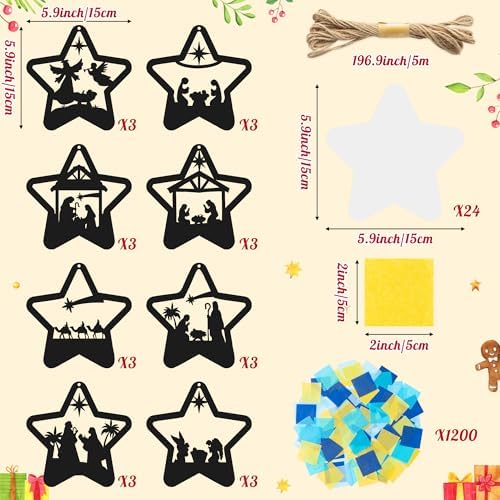 CJiangpo 24 Sets Christmas Nativity Suncatcher Paper Craft Kits, DIY Stained Glass Effect Window Ornament Rainbow Tissue Paper Art Craft for Kid Classroom Activities Christian Religious Party Decor - Image 2