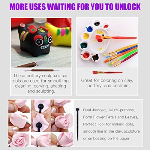 Swpeet 26Pcs Modeling Clay Sculpting Tools Kits, Handle Double-Sided Set, Watercolor Pens, Wooden Dotting Tools, Plastic Ball Rod Stylus Modeling Tools, Clay Roller, Clay Scarper for Clay Sculpture - Image 7