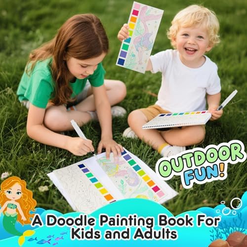 ROOCHKD Watercolor Painting Coloring Books Pocket Watercolor Paint Bookmarks, Mess Free Paint with Water Set, Travel Class Activities Art Party Favors Exchange Birthday Gifts for Kids (Mystic meraid) - Image 6
