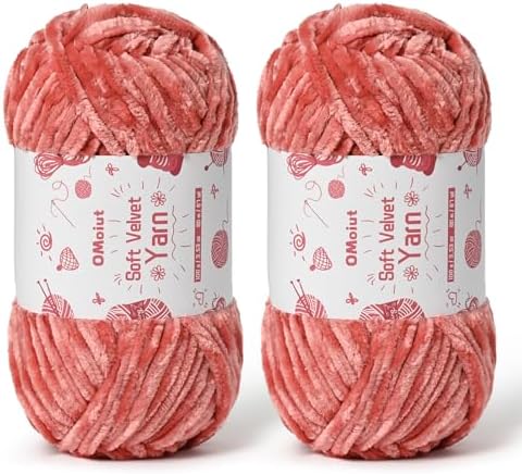 2x100g Fluffy Velvet Chenille Yarn for Crocheting and Knitting, 80m (87.5yd) Baby Yarn for Crocheting Soft, Crochet Chunky Yarns Amigurumi Yarns (2 Gray Pink) by OMoiut