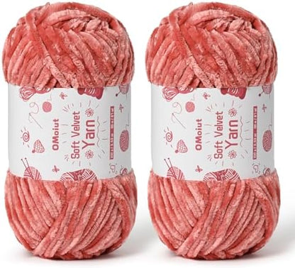2x100g Fluffy Velvet Chenille Yarn for Crocheting and Knitting, 80m (87.5yd) Baby Yarn for Crocheting Soft, Crochet Chunky Yarns Amigurumi Yarns (2 Gray Pink) by OMoiut