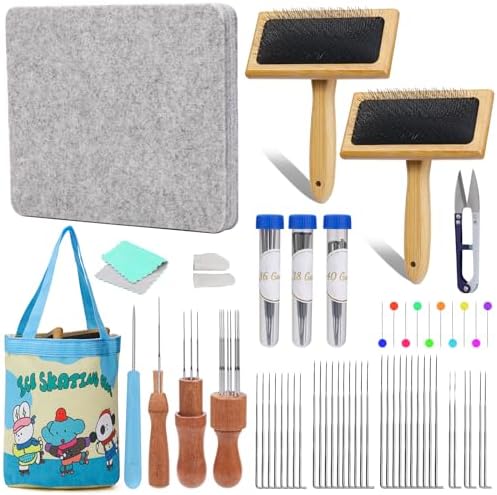 SOCNITC Needle Felting Tools Kit, 10"x8" Felting Pad and Wool Carders by SOCNITC