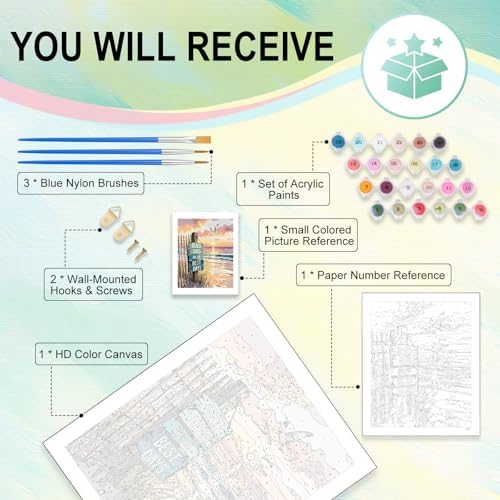 Paint by Numbers Kit for Adults, Beach DIY Acrylic Painting Kit, 16x20 Inch - Image 4