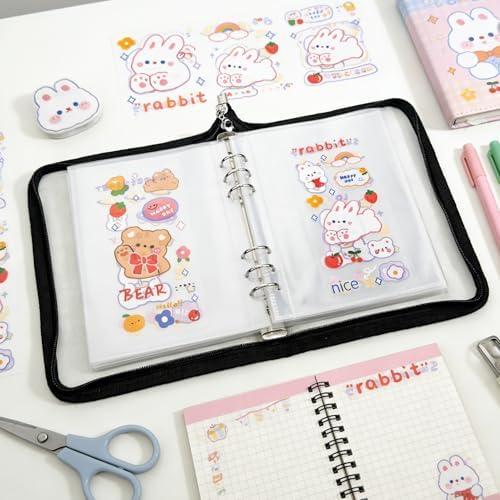 5-in-1 Sticker Organizer Book Reusable A5 Storage Binder with 220 Pockets,10 Release Papers, Zipper Album Sticker Collecting Display Keeper (Black) - Image 3
