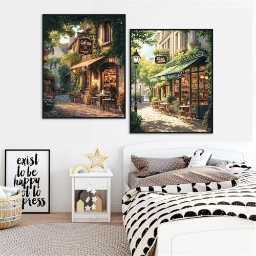 NEGEKFKX 2 Pack Fall Paint by Numbers Kit for Adults Beginner with Framed,Cafe Easy Adult Paint by Number Kits on Canvas DIY Painting for Beginners Art by Numbers for Home Wall Decor 10x12 Inch - Image 2