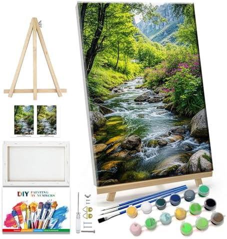 JOOZ Landscape Paint by Numbers Kit for Adults with Frame Mountain Paint by Number with Easel Forest Oil Painting Kits for Home Wall Decor 8 x 12 Inch by Jooz