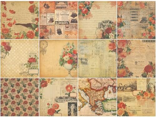 Vintage Scrapbook Paper 12 ×12 - 24 Sheets Double-Sided Rose Pattern Paper Junk Journal Scrapbooking CardStock Papers Supplies for Holiday Cardmaking DIY Decorative Craft Papers. - Image 4