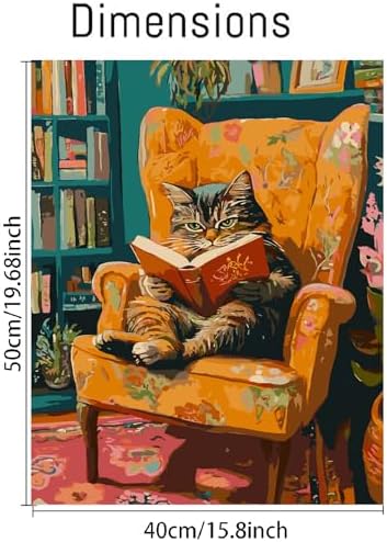 Canrichshop Reading Cat Paint by Numbers Kit for Adults,Painting by Numbers,DIY Acrylic Paint Kit for Adults Beginners Without Frame,Easy Adult Paint by Number Kits on Canvas for Decor 16x20inch - Image 2