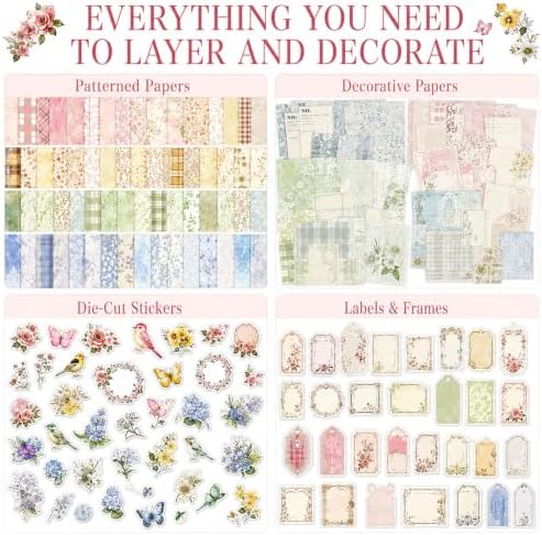 400-Piece Vintage Floral Scrapbook Kit, Paper & Stickers, 4 Color Themes - Image 3