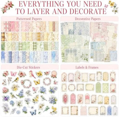 400-Piece Vintage Floral Scrapbook Kit, Paper & Stickers, 4 Color Themes - Image 3