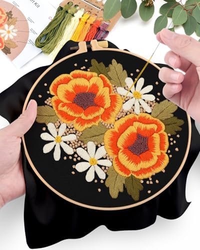 ERKOON Embroidery Kit for Beginners, Flower Cross Stitch Set Include Embroidery Cloth Hoops Threads for Craft Lover Hand Stitch with Embroidery Skill Techniques (Floral) - Image 4
