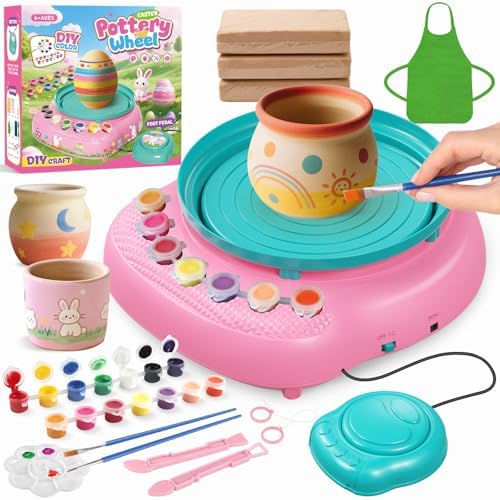 Pottery Wheel for Kids with Air Dry Clay Kit, 12 Paints & Tools, Ages 6-12 by Tingingyuli