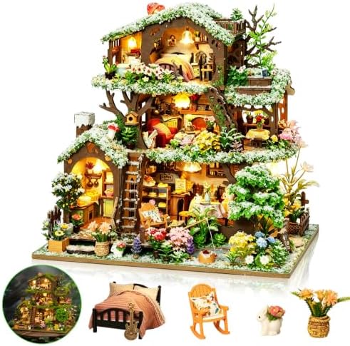 DIY Miniature House Kit for Adults with Music Box, Snowy Forest House by Weservehomeforbetterlife