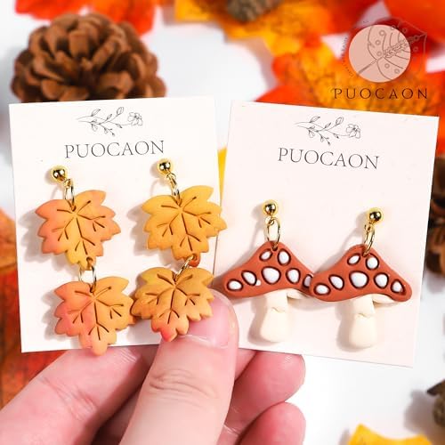 Puocaon Fall Polymer Clay Cutters - 15 Pcs Fall Themed Pumpkin Maple Leaf Mushroom Owl Fox for Earrings Jewelry Making Autumn Clay Earrings Cutters - Image 6