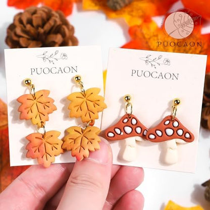 Puocaon Fall Polymer Clay Cutters - 15 Pcs Fall Themed Pumpkin Maple Leaf Mushroom Owl Fox for Earrings Jewelry Making Autumn Clay Earrings Cutters - Image 6