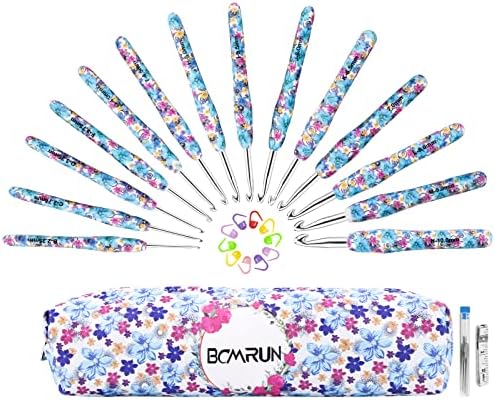 BCMRUN Crochet Hooks Set,14 Size 2.25mm(B)-10mm(N) Extra Long Crochet Needles Ergonomic Handle Smooth Hooks Knitting Needles Kit, DIY Knit Needles Weave Yarn Set, Christmas Crochet Gift (Blue) by BCMRUN