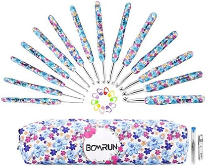 BCMRUN Crochet Hooks Set,14 Size 2.25mm(B)-10mm(N) Extra Long Crochet Needles Ergonomic Handle Smooth Hooks Knitting Needles Kit, DIY Knit Needles Weave Yarn Set, Christmas Crochet Gift (Blue) by BCMRUN