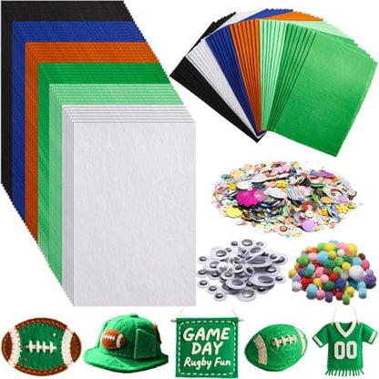 gisgfim 42Pcs Football Felt Fabric Sheets Craft Kit 8 x 12 Inch Green Brown Assorted Colors Thick Felt Pack with Wiggle Google Eyes Pompoms Glitter Patchwork Craft for DIY Sewing Art Project Decor by gisgfim