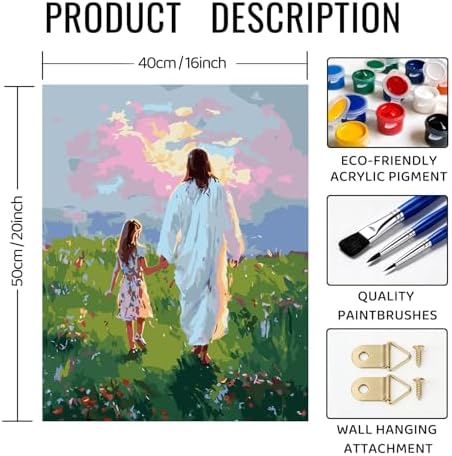 bitCNY Paint by Numbers for Adults, Jesus Holding Child's Hand DIY Acrylic Painting Kit, Christian Paint by Number Canvas Art, Inspirational Religious Wall Decor, 16x20 Inch - Image 2