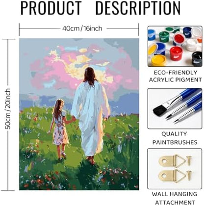 bitCNY Paint by Numbers for Adults, Jesus Holding Child's Hand DIY Acrylic Painting Kit, Christian Paint by Number Canvas Art, Inspirational Religious Wall Decor, 16x20 Inch - Image 2