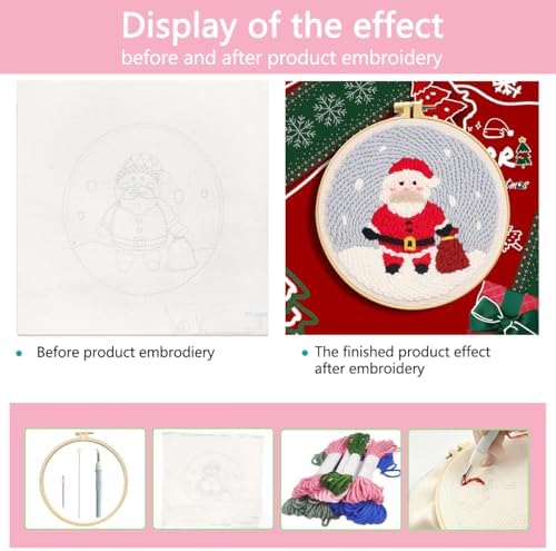 Zhenqing Festive Santa Claus Punch Needle Embroidery Kit | 29x29cm Holiday Craft Set with Hoop & Tools | DIY Christmas Wall Decor for Beginners（Z95028C） - Image 5
