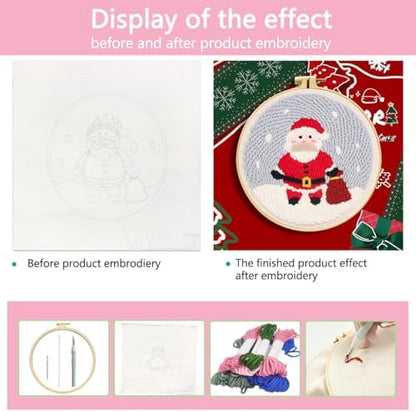 Zhenqing Festive Santa Claus Punch Needle Embroidery Kit | 29x29cm Holiday Craft Set with Hoop & Tools | DIY Christmas Wall Decor for Beginners（Z95028C） - Image 5
