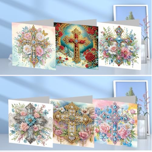 Diamond Art Cards with Envelopes–6PCS DIY Diamond Painting Greeting Cards Kit | Card Making Kit with Bling for Adults & Beginners | Birthday,Holiday & Thank You Cards (Flower and Cross) - Image 2