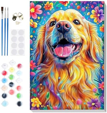 Bowetile Framed Paint by Numbers Dog for Adults Beginners, Adults' Paint-by-Number Dog Kits, Easy Adult Paint by Number Kits on Canvas, Acrylic Animals Number Painting for Home Decor, 8x12in by BOWETILE