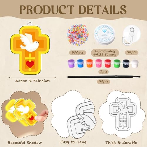 Dunzoom 30 Set Christian Cross Craft Kit - DIY Sun Catchers for Sunday School, Church, Home Decor, Stained Glass Style Cross Decorations, Religious Craft Supplies - Image 2