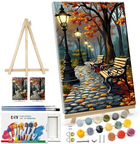 ATDMS Paint by Numbers Kit for Adults with Frame Autumn Landscape Paint by Number with Easel Forest Adult Paint by Number Kits Framed Canvas DIY Acrylic Oil Painting kits for Home Wall Decor 8x12 Inch by ATDMSDIY