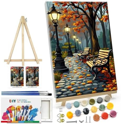 ATDMS Paint by Numbers Kit for Adults with Frame Autumn Landscape Paint by Number with Easel Forest Adult Paint by Number Kits Framed Canvas DIY Acrylic Oil Painting kits for Home Wall Decor 8x12 Inch by ATDMSDIY