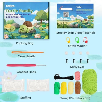 Totiro Crochet Kit for Beginners, Turtle Amigurumi Starter Kit, Easy DIY Craft Set with Step-by-Step Video Tutorials, 3 Pack Animal Crochet Pattern Learning Kit for Teens Adults Birthday Gift - Image 4