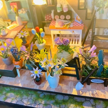 MAGQOO Miniature House Kit DIY Miniacture Dollhouse Kits with Furniture and LED 1:24 Wooden Dollhouse Kit (Daray Flower House) - Image 5