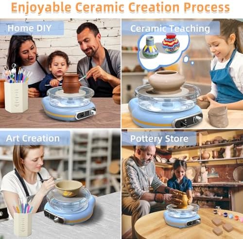 Mini Pottery Wheel Kit for Kids - 4.7" Turntable Two-Way Rotation Electric Pottery Machine, Adjustable Speed, Low Noise, Clay Wheel DIY Kit for Teens Adults Beginners, Pottery Tools Included - Image 7