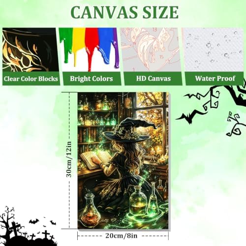 NAIMOER Halloween Paint by Numbers Kits for Adults Beginner with Wooden Framed, Witch Magical Color by Numbers on Canvas Painting Kits for Adults, Easy Paint DIY Acrylic for Home Wall Decor 8X12 Inch - Image 4