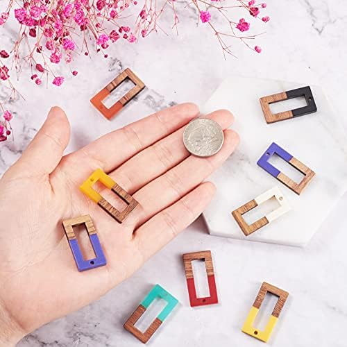 FASHEWELRY 50Pcs Resin Wooden Pendants Mixed Color Rectangle Vintage Resin Wood Statement for DIY Necklace Earring Making - Image 2
