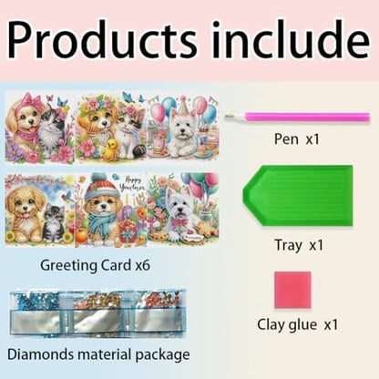 C'eitura 6Pcs Diamond Art Painting Greeting Cards Kit DIY Dog Cat Crafts - Image 6