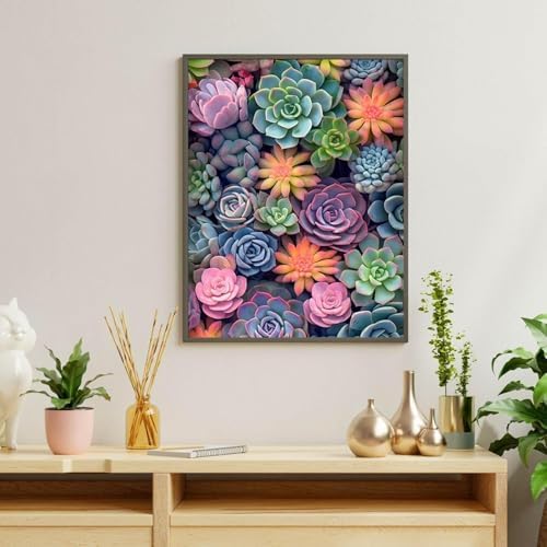 MaiMMaledy Paint by Numbers Kit for Adults Beginners 8Wx12L inch Canvas Pictures with Framed Drawing Painting Works with Wooden Triangle Easel Acrylic Pigment Succulents - Image 5