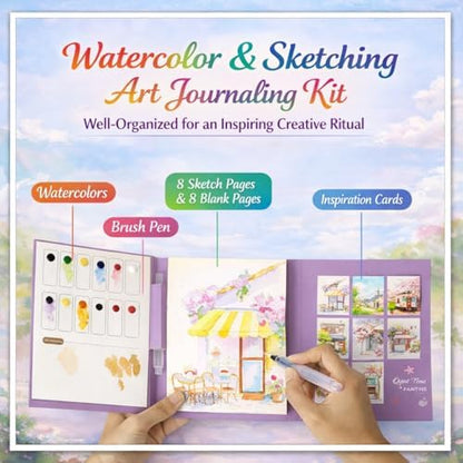 2026 Breathly Stress Relief Watercolor Books Painting Kit, All-in-One DIY Watercolor Art Kit, Paint-with-Water Portable Painting Art Book with 12-Color Pigment Dot Card & Water Brush Pen, Tri-Fold Pocket Painting Set, Relaxing Creative Kit for Beginner... - Image 3